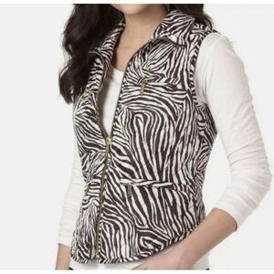 Michael Kors Womens Sz PS P S Brown White Quilted Zebra Vest Zip Up Packable